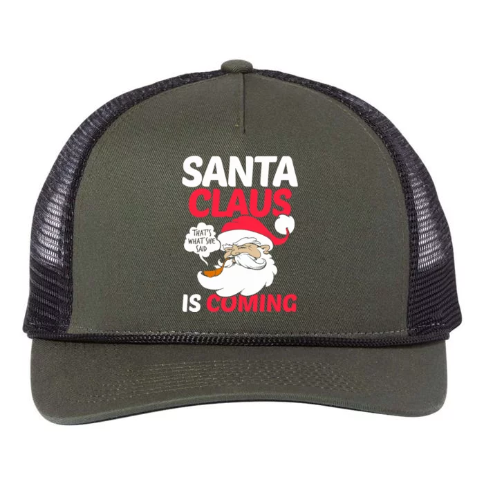 Santa Is Coming Thats What She Said Retro Rope Trucker Hat Cap