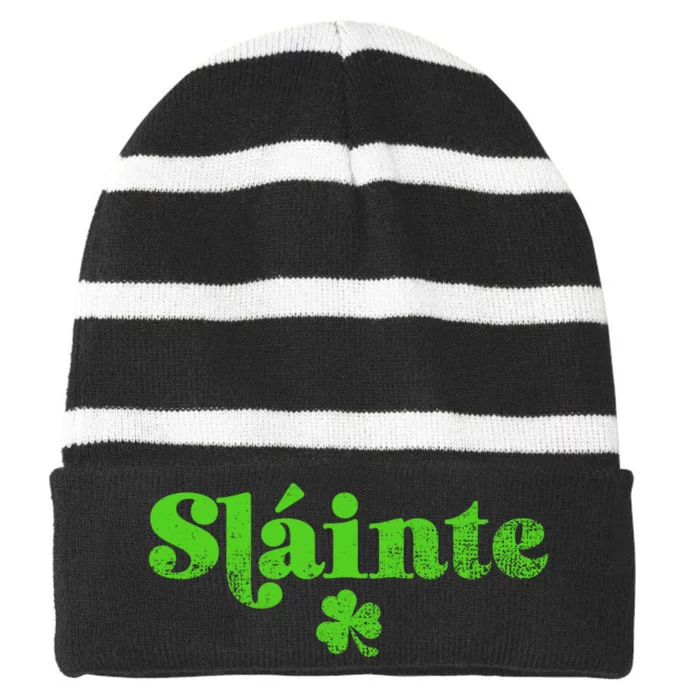 Slainte Irish Cheers Striped Beanie with Solid Band