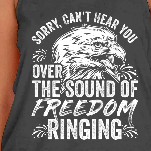 Sorry I Cant Hear You Over The Sound Of Freedom Ringing Women's Knotted Racerback Tank