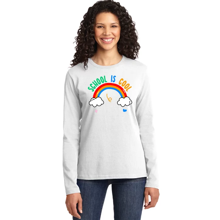 School Is Cool Rainbow Fun Retro Ladies Long Sleeve Shirt