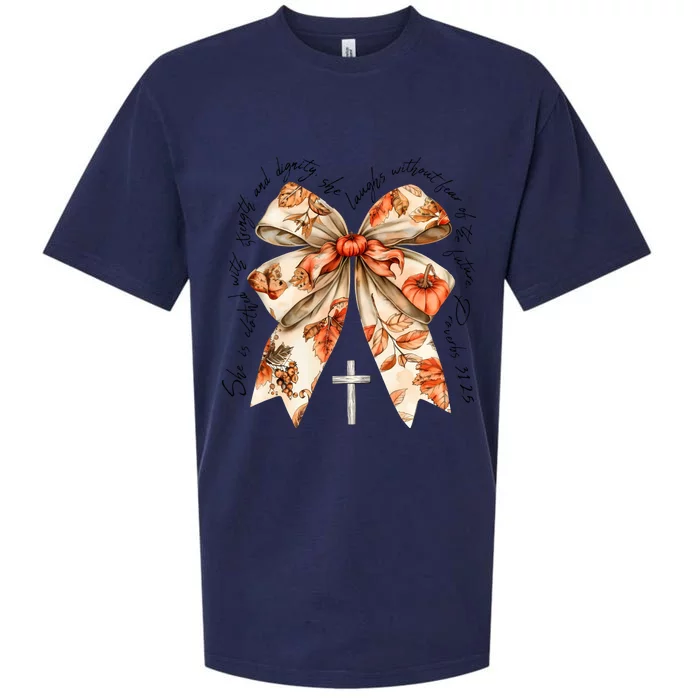 She Is Clothed With Strength Coquette Bow Sueded Cloud Jersey T-Shirt