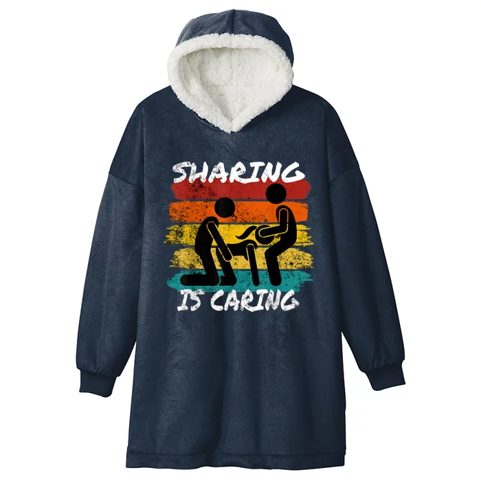 Sharing Is Caring Threesome Sex Polyamory Swingers Hooded Wearable Blanket