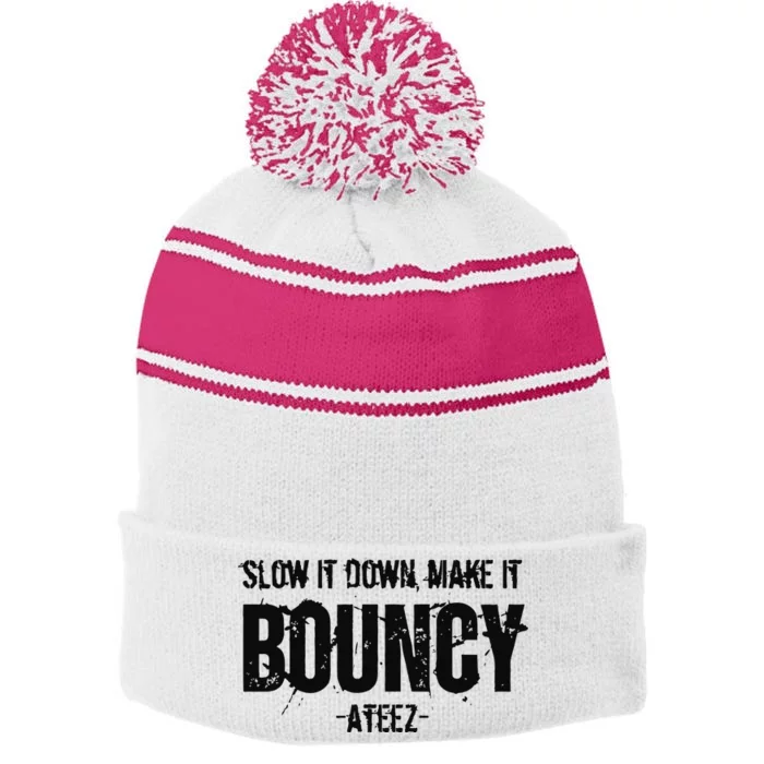 Slow It Down Make It Bouncy Ateez Stripe Pom Pom Beanie