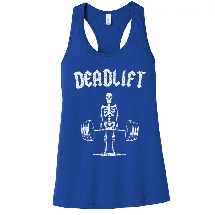 Skeleton I Dead Lift I Funny Halloween Lifting Weights Women's Racerback Tank