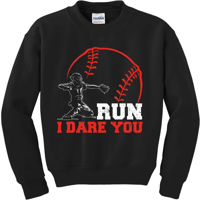 Steal I Dare You Baseball Catcher Baseball Player Kids Sweatshirt