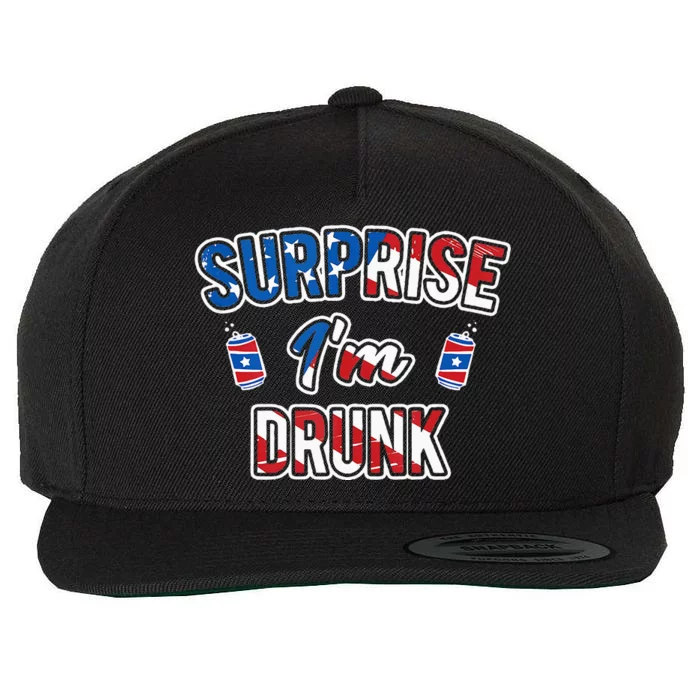 Surprise I'm Drunk Beer 4th of July American Flag Wool Snapback Cap