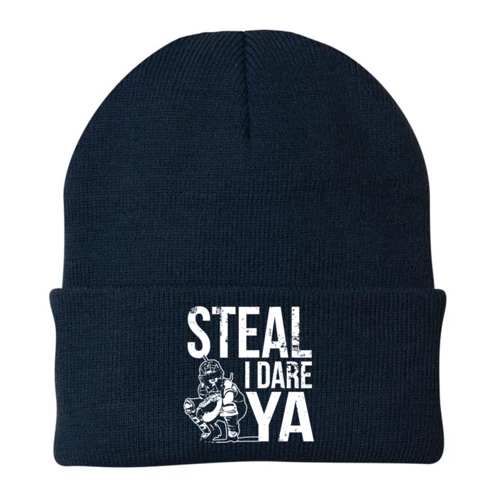 Steal I Dare Ya Softball Catcher Team Sport Cute Gift Knit Cap Winter Beanie