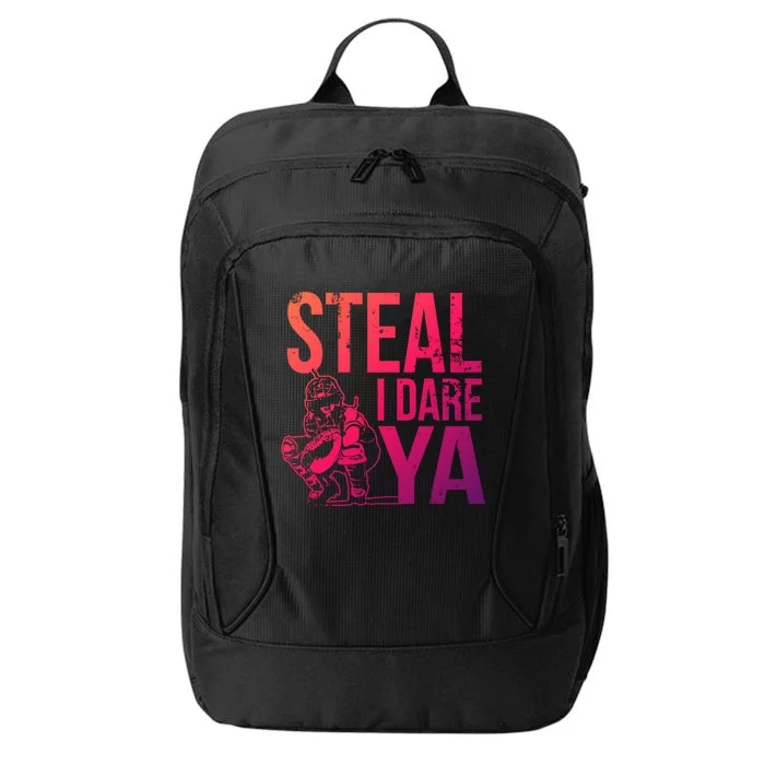 Steal I Dare Ya Funny Softball Catcher Team Sport Gift City Backpack