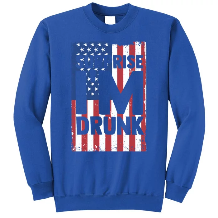 Surprise Im Drunk American Flag Funny Usa Beer Patriot Gift Tall Sweatshirt