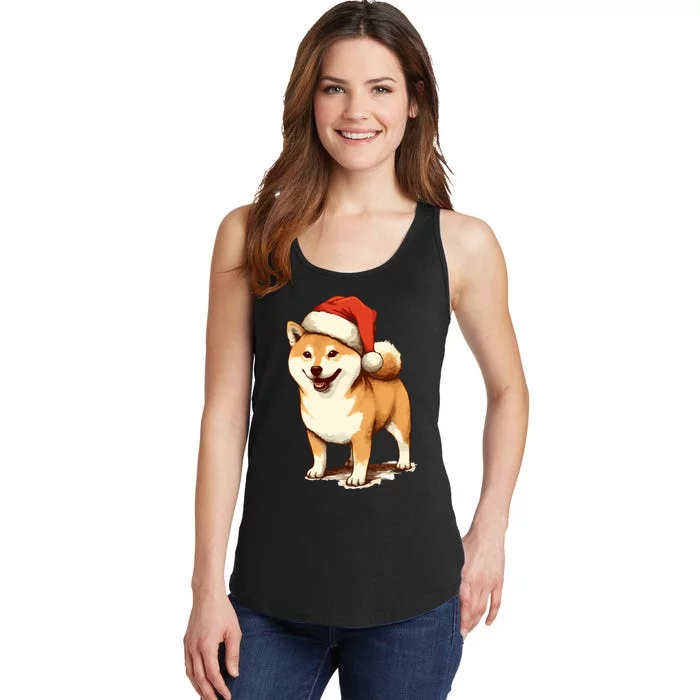 Shiba Inu Dog With Santa Hat Christmas Ladies Essential Tank