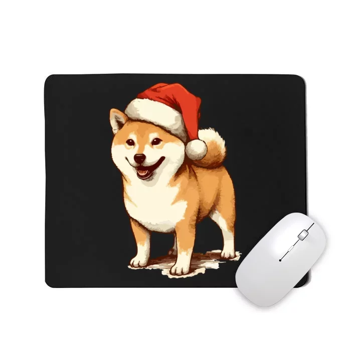 Shiba Inu Dog With Santa Hat Christmas Mousepad