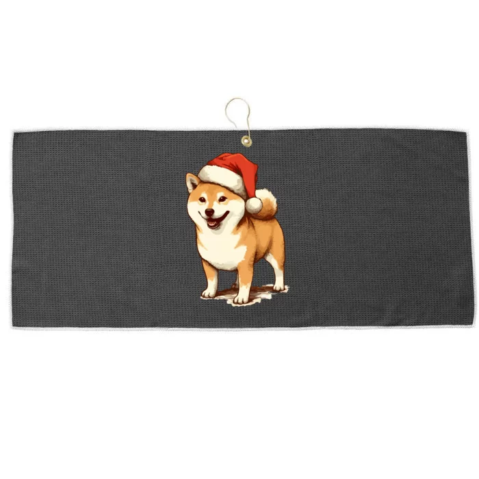 Shiba Inu Dog With Santa Hat Christmas Large Microfiber Waffle Golf Towel