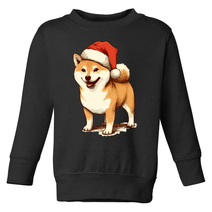 Shiba Inu Dog With Santa Hat Christmas Toddler Sweatshirt