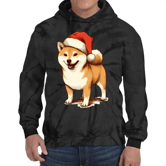 Shiba Inu Dog With Santa Hat Christmas Tie Dye Hoodie