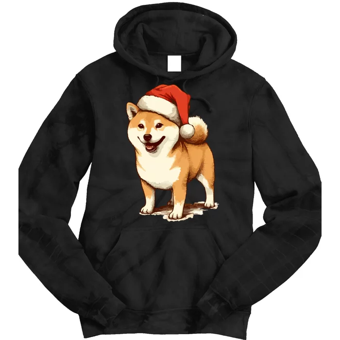 Shiba Inu Dog With Santa Hat Christmas Tie Dye Hoodie