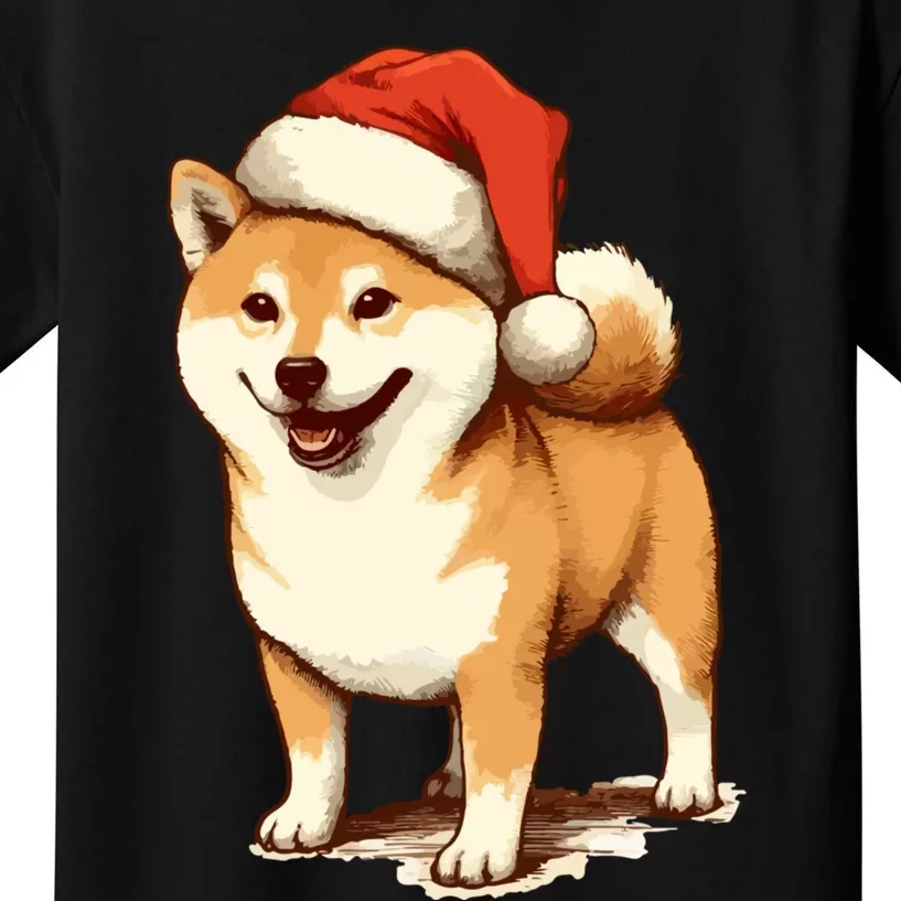 Shiba Inu Dog With Santa Hat Christmas Kids T-Shirt