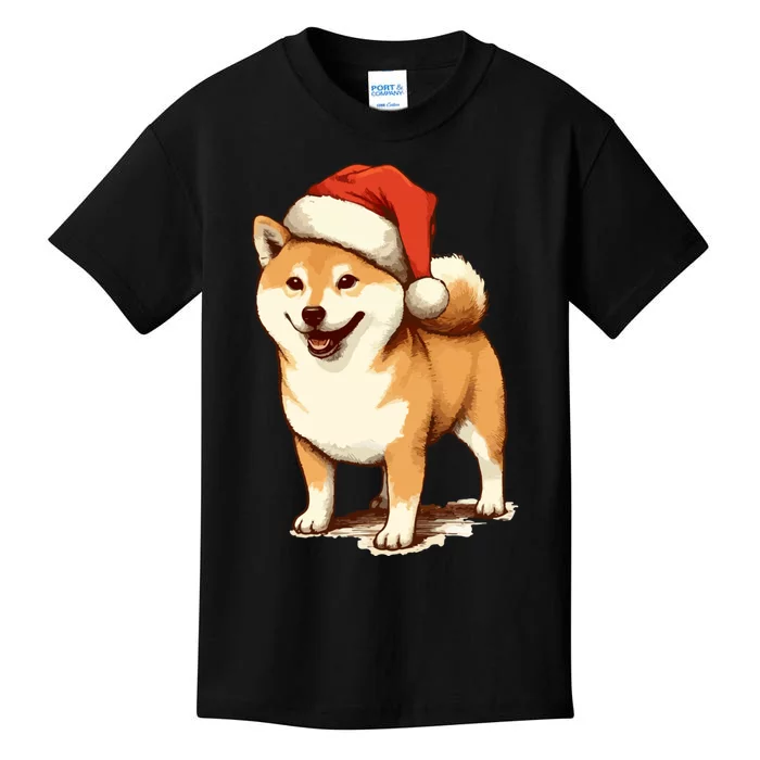 Shiba Inu Dog With Santa Hat Christmas Kids T-Shirt