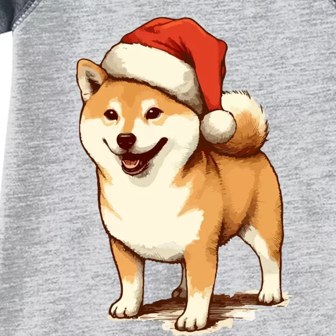 Shiba Inu Dog With Santa Hat Christmas Infant Baby Jersey Bodysuit