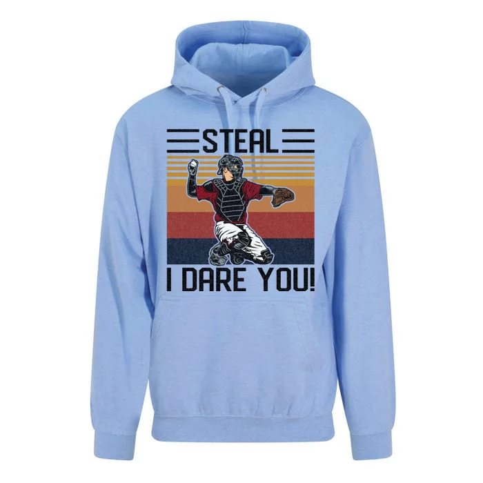 Steal I Dare You Funny Catcher Vintage Baseball Player Lover Gift Unisex Surf Hoodie