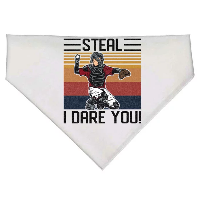 Steal I Dare You Funny Catcher Vintage Baseball Player Lover Gift USA-Made Doggie Bandana