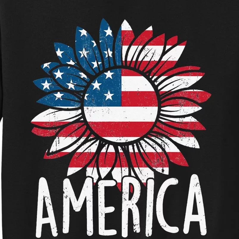 Sunflower Independence Day USA American Flag 4th of July Tall Sweatshirt