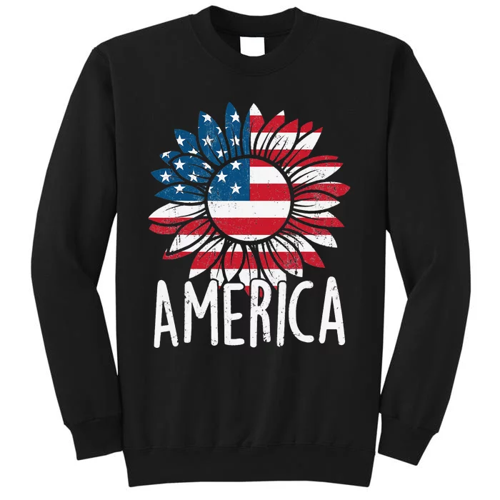 Sunflower Independence Day USA American Flag 4th of July Tall Sweatshirt