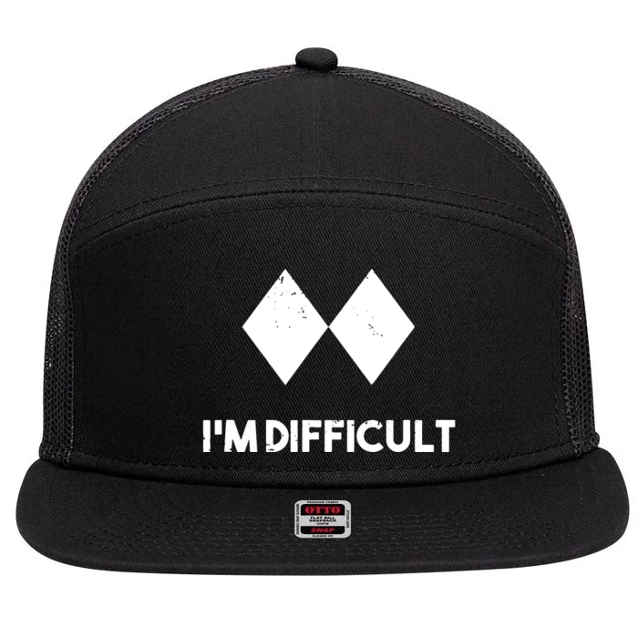 Ski I'm Difficult Skiing Skier Snowboard Snowboarder Gift 7 Panel Mesh Trucker Snapback Hat