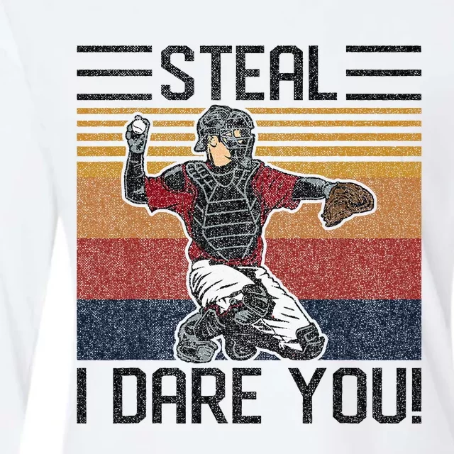 Steal I Dare You Funny Catcher Baseball Womens Cotton Relaxed Long Sleeve T-Shirt