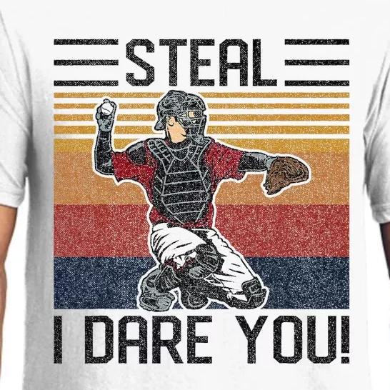 Steal I Dare You Funny Catcher Baseball Pajama Set