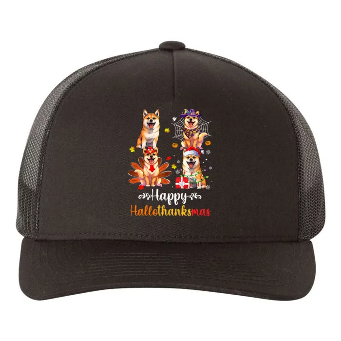 Shiba Inu Dog Halloween Merry Christmas Happy Hallothanksmas Yupoong Adult 5-Panel Trucker Hat