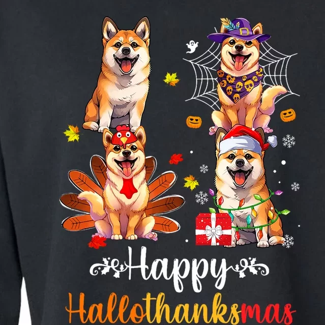 Shiba Inu Dog Halloween Merry Christmas Happy Hallothanksmas Cropped Pullover Crew