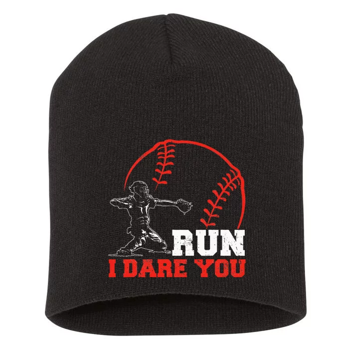 Steal I Dare You Baseball Catcher Baseball Player Short Acrylic Beanie