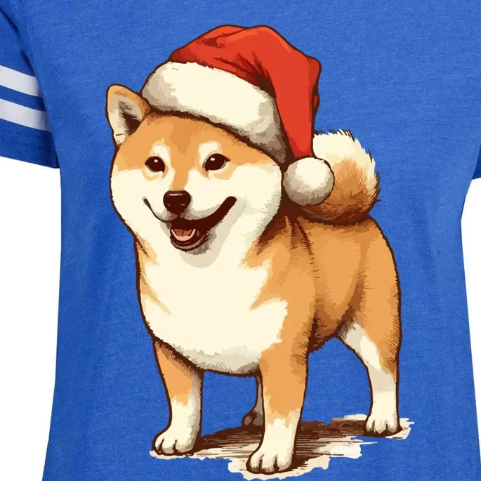 Shiba Inu Dog With Santa Hat Christmas Gift Enza Ladies Jersey Football T-Shirt