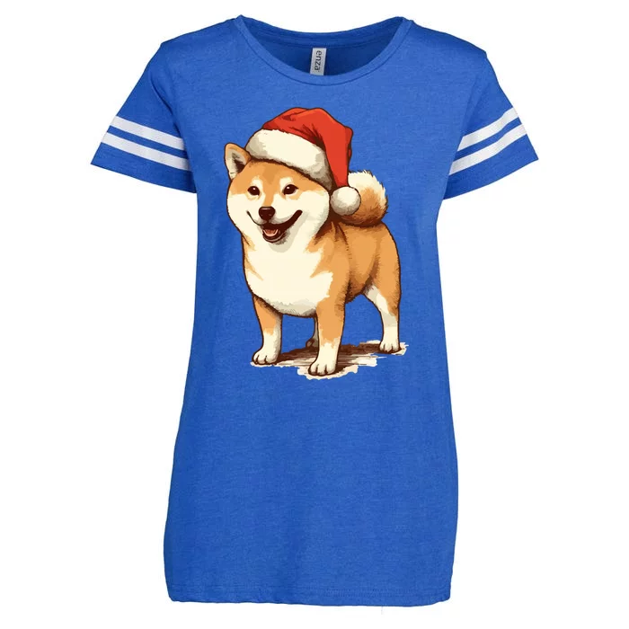 Shiba Inu Dog With Santa Hat Christmas Gift Enza Ladies Jersey Football T-Shirt