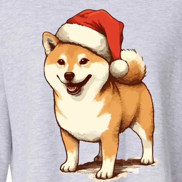 Shiba Inu Dog With Santa Hat Christmas Gift Cropped Pullover Crew