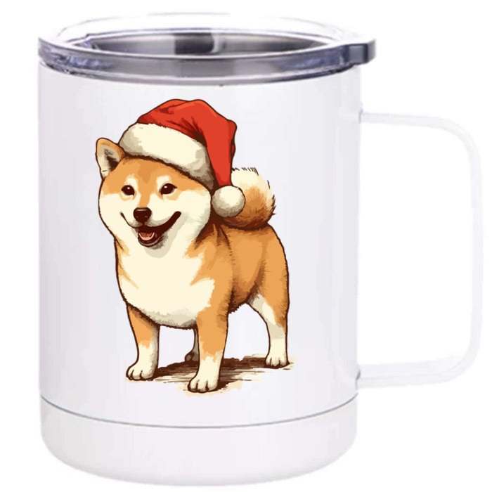 Shiba Inu Dog With Santa Hat Christmas Gift Front & Back 12oz Stainless Steel Tumbler Cup