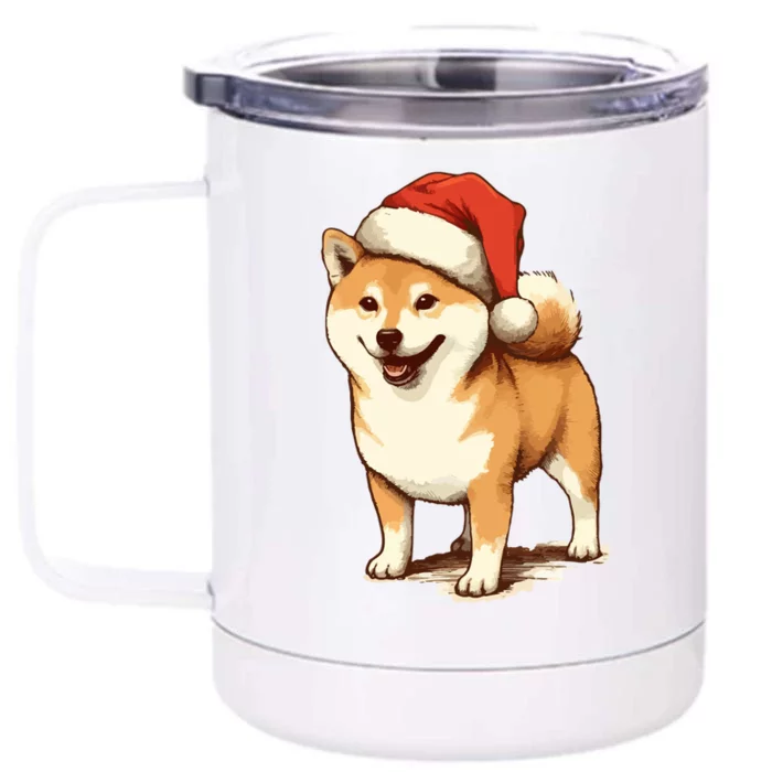 Shiba Inu Dog With Santa Hat Christmas Gift Front & Back 12oz Stainless Steel Tumbler Cup