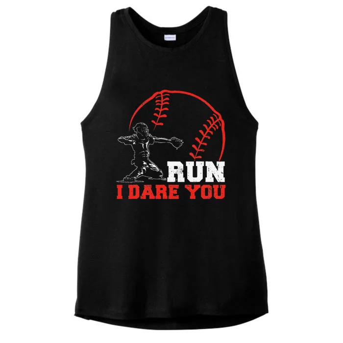 Steal I Dare You Baseball Catcher Baseball Player Ladies Tri-Blend Wicking Tank