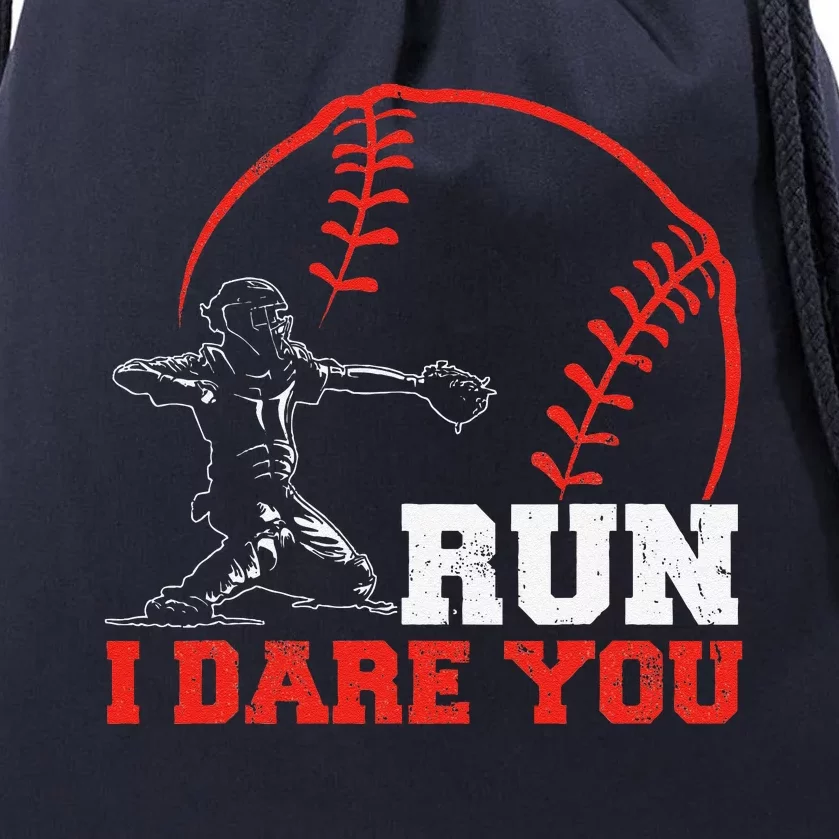 Steal I Dare You Baseball Catcher Baseball Player Drawstring Bag