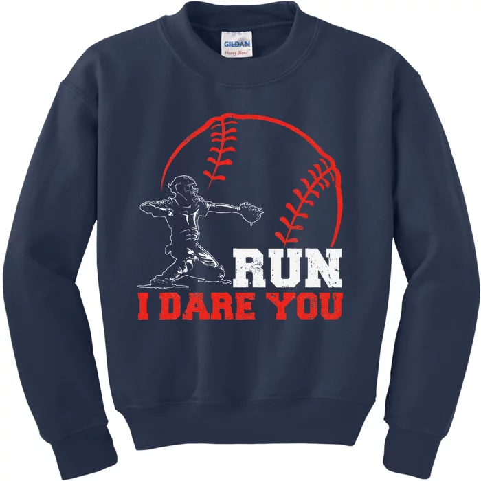 Steal I Dare You Baseball Catcher Baseball Player Kids Sweatshirt