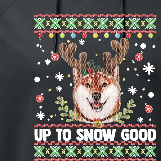 Shiba Inu Dog Reindeer Ugly Christmas Sweater Performance Fleece Hoodie