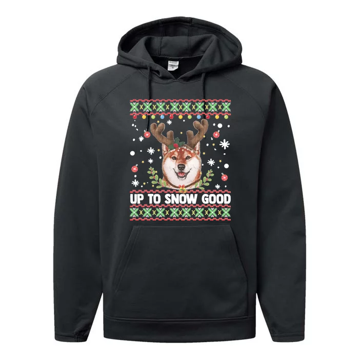 Shiba Inu Dog Reindeer Ugly Christmas Sweater Performance Fleece Hoodie