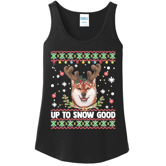 Shiba Inu Dog Reindeer Ugly Christmas Sweater Ladies Essential Tank