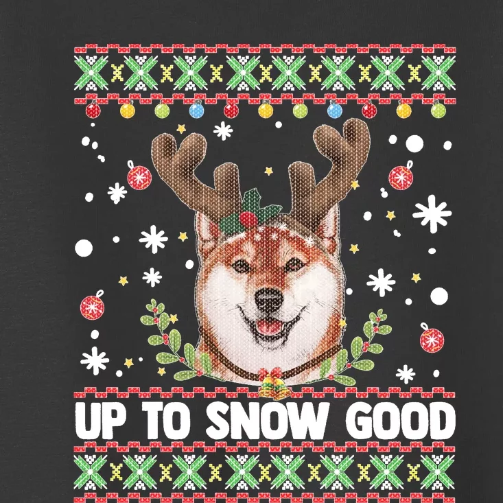 Shiba Inu Dog Reindeer Ugly Christmas Sweater Toddler T-Shirt