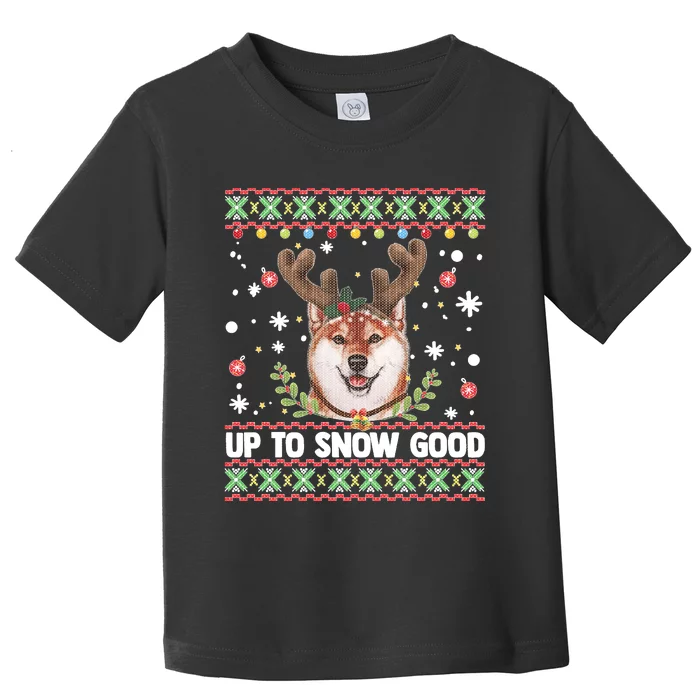 Shiba Inu Dog Reindeer Ugly Christmas Sweater Toddler T-Shirt