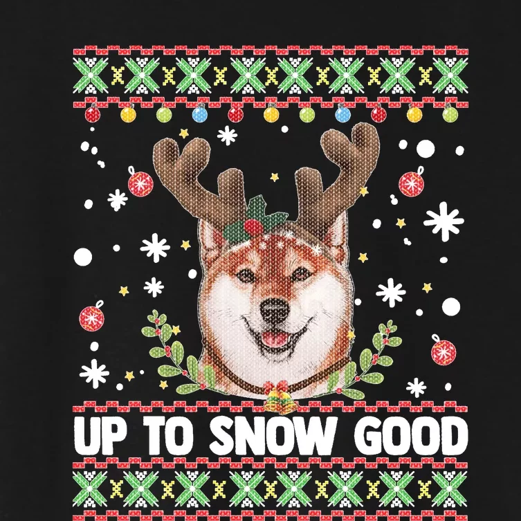 Shiba Inu Dog Reindeer Ugly Christmas Sweater Women's Crop Top Tee