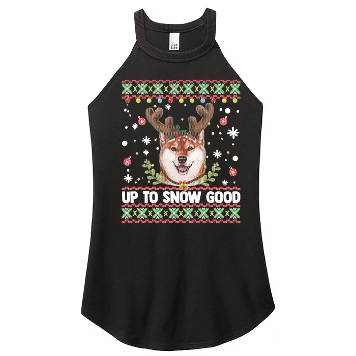 Shiba Inu Dog Reindeer Ugly Christmas Sweater Women’s Perfect Tri Rocker Tank