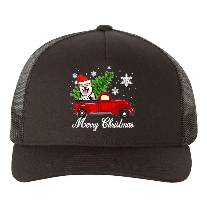 Shiba Inu Dog Riding Red Truck Christmas Decorations Pajama Yupoong Adult 5-Panel Trucker Hat