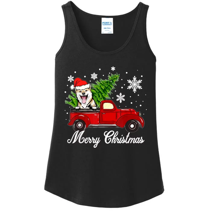 Shiba Inu Dog Riding Red Truck Christmas Decorations Pajama Ladies Essential Tank