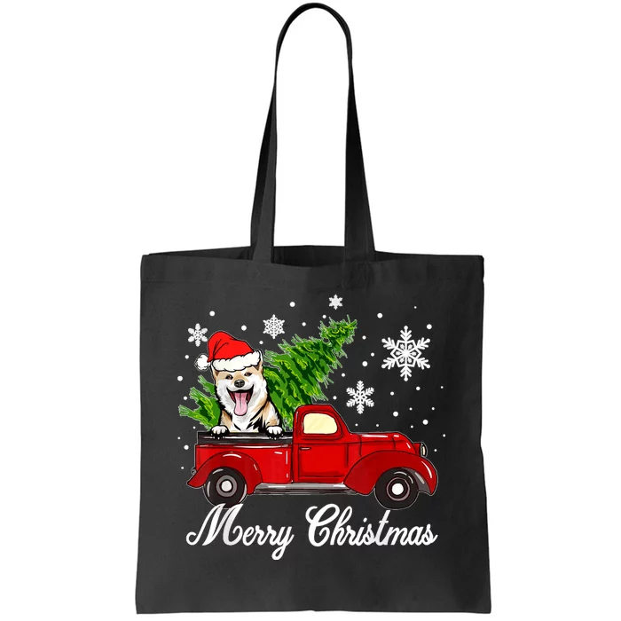 Shiba Inu Dog Riding Red Truck Christmas Decorations Pajama Tote Bag